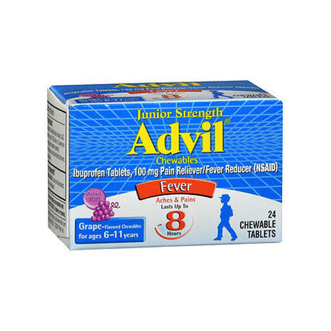 Advil, Junior Strength Ibuprofen Pain Reliever Fever Reducer Chewable Grape, 100 Mg, 24 Count Advil