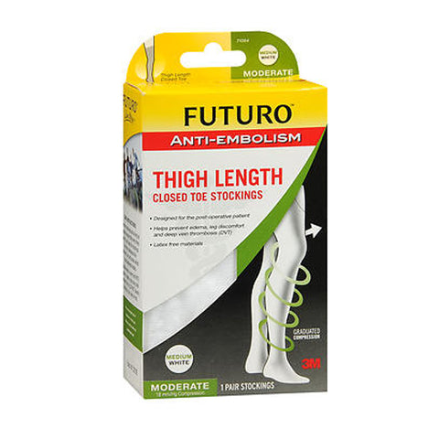 3M, Futuro Anti-Embolism White Moderate Compression Thigh Length Closed Toe Stockings, Mens Womens Medium each