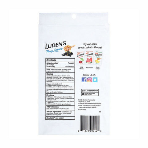 Ludens, Throat Drops Honey Licorice, 30 Count