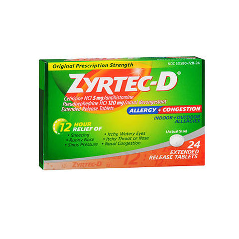 Tylenol, Zyrtec-D Allergy And Congestion, Extended Release Tablets 24 tabs
