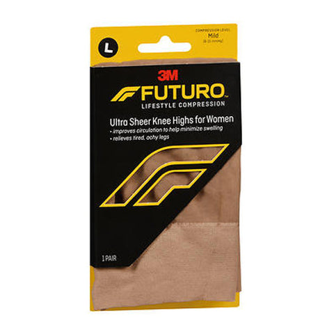 Futuro, Lifestyle Compression Ultra Sheer Knee Highs For Women Mild Large Nude, 1 Pair Futuro