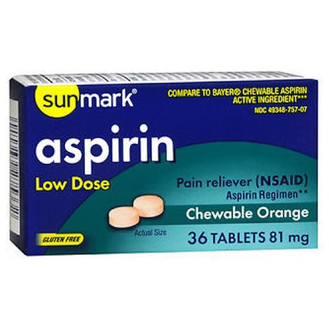 Sunmark, Aspirin Adult Low Dose Chewable, 81 mg, Box Of 36