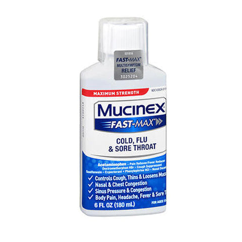 Mucinex, Fast Max Cold Flu & Sore Throat Liquid Maximum Strength, 6 Oz Mucinex
