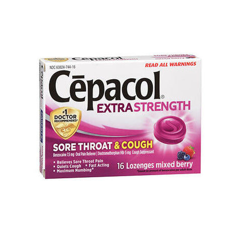 Cepacol, Extra Strength Sore Throat & Cough Lozenges Benzocaine Mixed Berry, 16 Count Cepacol