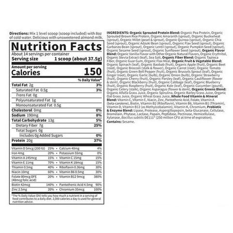 Garden of Life, Raw Organic Meal Replacement Protein Powder Vanilla, 558 Grams