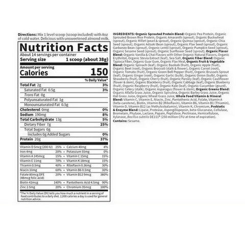 Garden of Life, Raw Organic Meal Vanilla Spiced Chai Powder, Vanilla Spiced Chai 557 Grams