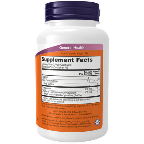Now Foods, Mannose, 90 Vcaps, Cranberry Now Foods