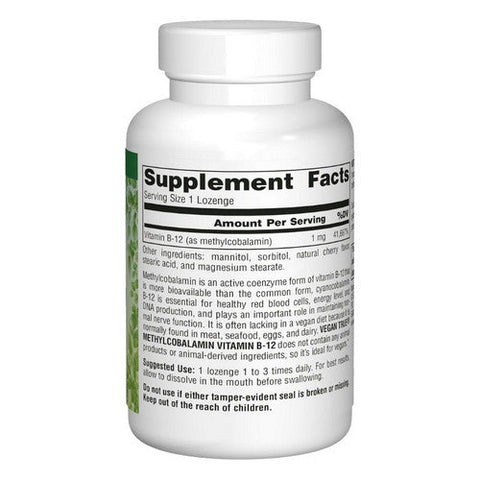 Source Naturals, Vegan True Methylcobalamin Vitamin B-12, 1 mg, Cherry 60 Tabs Source Naturals