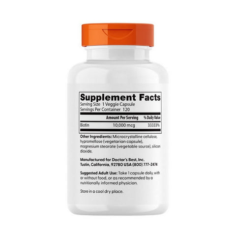 Doctors Best, Biotin, 10,000 mcg, 120 Veggie Caps
