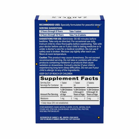 Zarbees, Children's Sleep with Melatonin Supplement, Grape 30 Chewable Tablets