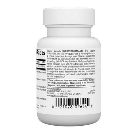 Source Naturals, HydroxoCobalamin Vitamin B-12, 1 Mg, 60 Tabs Source Naturals