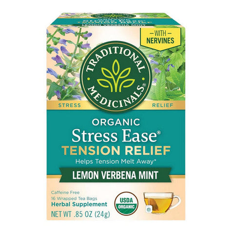 Traditional Medicinals, Organic Stress Ease Tension Relief Lemon Verbena Mint, 16 Count Traditional Medicinals
