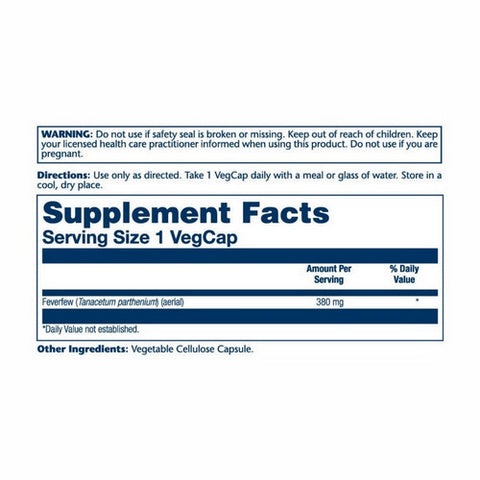Solaray, True Herbs Feverfew, 380 mg, 100 Caps