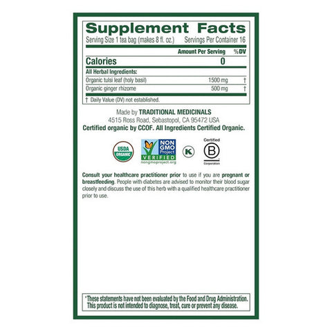 Traditional Medicinals, Organic Tea Tulsi With Ginger, 16 Bags