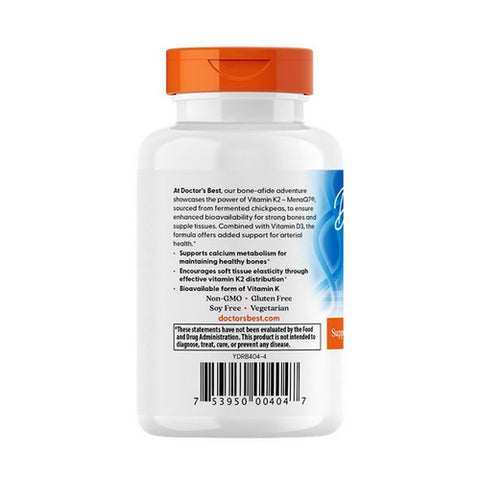 Doctors Best, Natural Vitamin K2 MK-7 with MenaQ7 plus Vitamin D3, 180 mcg, 60 Caps