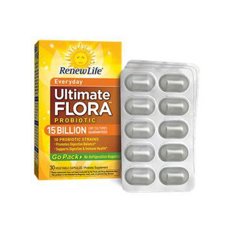 Renew Life, Ultimate Flora Everyday Probiotic Go Pack 15 Billion, 30 Capsules