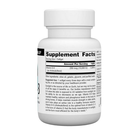 Source Naturals, Vitamin D-3, 10000 IU, 60 Softgels