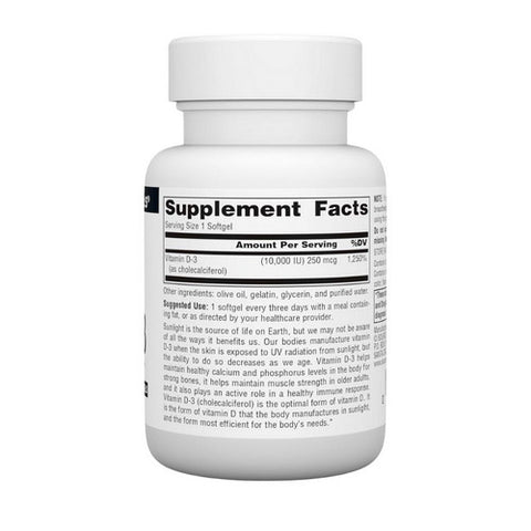 Source Naturals, Vitamin D-3, 10000 IU, 120 Softgels