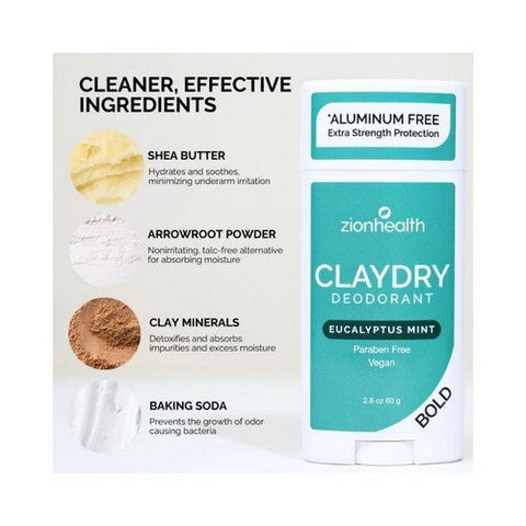 Zion Health, Clay Dry Deodorant Bold Eucalyptus Mint, 2.8 Oz Zion Health