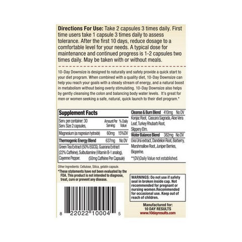 Ten Day Results, Downsize, 60 Caps