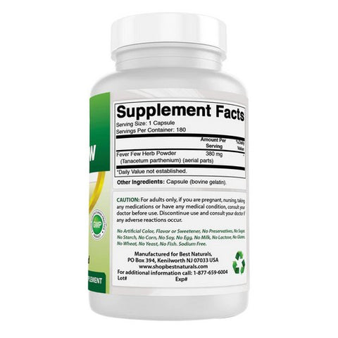 Best Naturals, Feverfew, 380 mg, 180 Caps