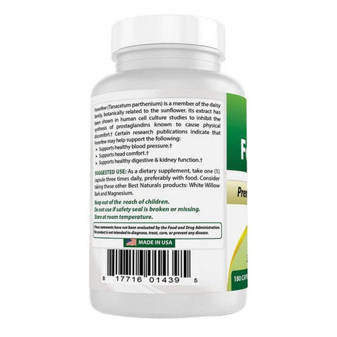 Best Naturals, Feverfew, 380 mg, 180 Caps Best Naturals