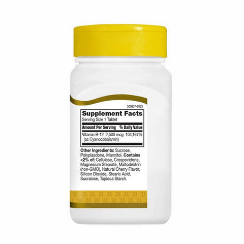 21st Century, Quick Dissolve Vitamin B-12 Cherry, 2500 mcg, 110 Tabs