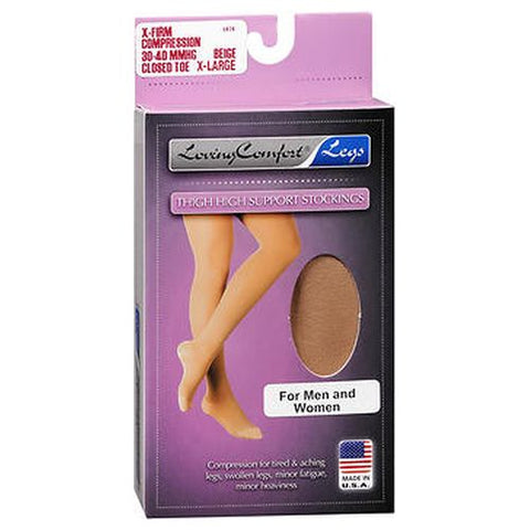 Loving Comfort, Thigh High Support Stockings X-Firm 30-40 Mmhg Beige Closed Toe X-Large, 1 Each