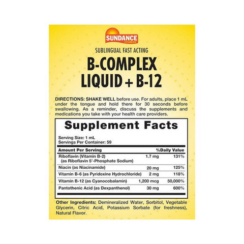 Sundance, Vitamins B + B12 Complex Liquid Natural Berry Flavor, 1200 mcg, 2 Oz