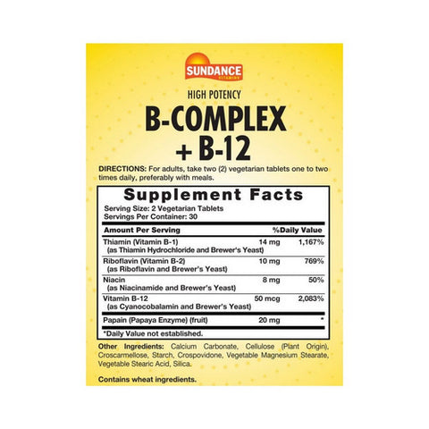 Sundance, Vitamins B-Complex + B-12 Tablets, 60 Tabs