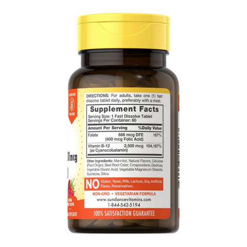 Sundance, B-12 + Folic Acid Fast Dissolve Tablets, 60 Tabs