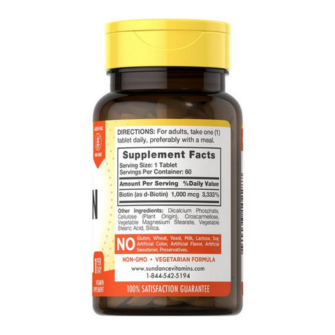 Sundance, High Potency Biotin Tablets, 1000 mcg, 60 Tabs