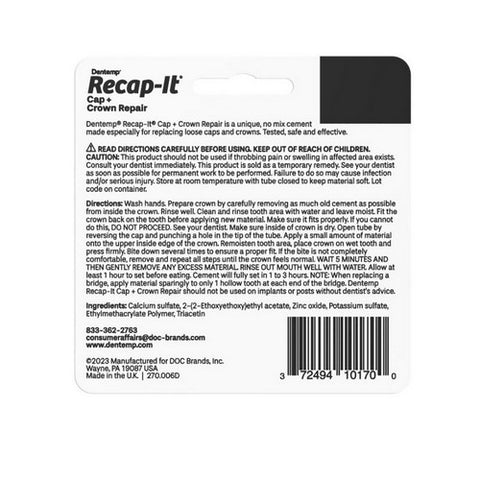 Dentemp, Recapit Loose Cap Dental Repair, 1 Each