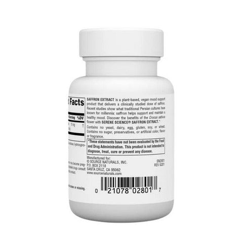 Source Naturals, Serene Science Saffron Extract, 15mg 30 Tabs Source Naturals