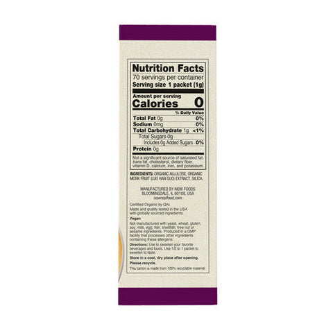 Now Foods, Monk Fruit With Allulose Organic Packets, 2.47 Oz Now Foods