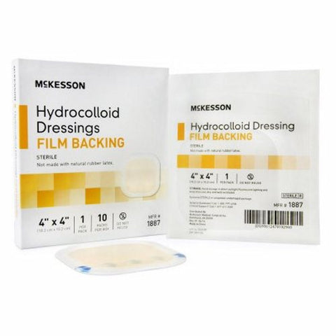 McKesson, Hydrocolloid Dressing Waterproof Film Backing 4 X 4 Inch Square 1887, Case Of 10