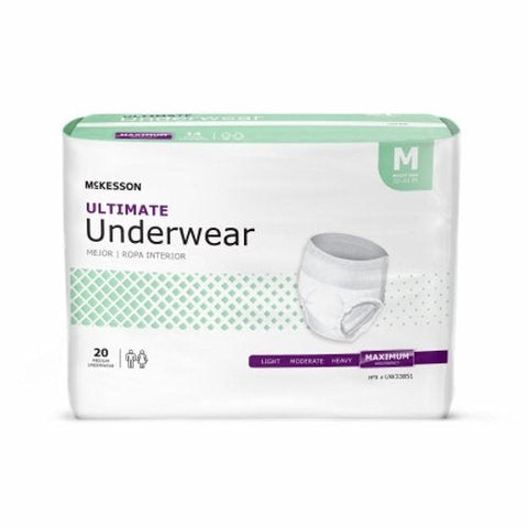 McKesson, Unisex Adult Absorbent Underwear Pull On with Tear Away Seams Medium Disposable Heavy Absorbency, Count of 20 McKesson