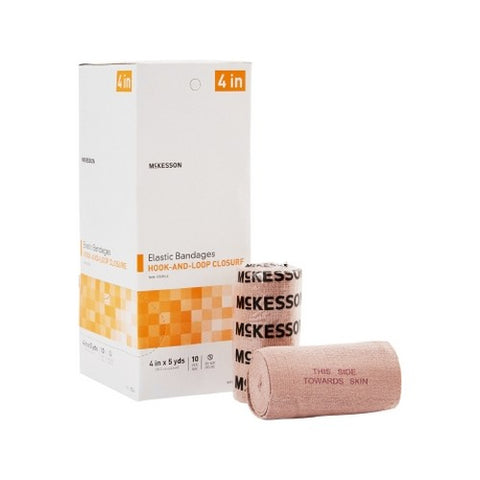 McKesson, Elastic Bandage 4 Inch X 5 Yard Single Hook and Loop Closure Tan 054, Box Of 10