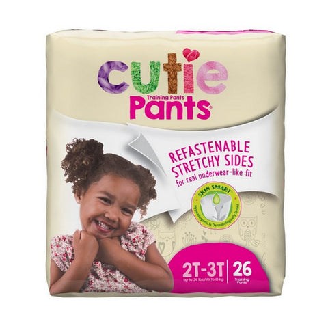 First Quality, Female Toddler Training Pants Cutie Pants Pull On with Tear Away Seams 2T to 3T Disposable Heavy Abs, Case Of 4