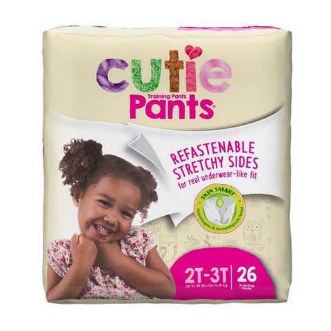 First Quality, Female Toddler Training Pants Cutie Pants Pull On with Tear Away Seams 2T to 3T Disposable Heavy Abs, Count of 26