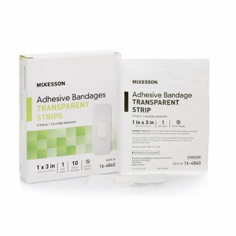 McKesson, Waterproof Adhesive Strip 1 X 3 Inch Silicone Rectangle Sheer Sterile, Box Of 10 McKesson