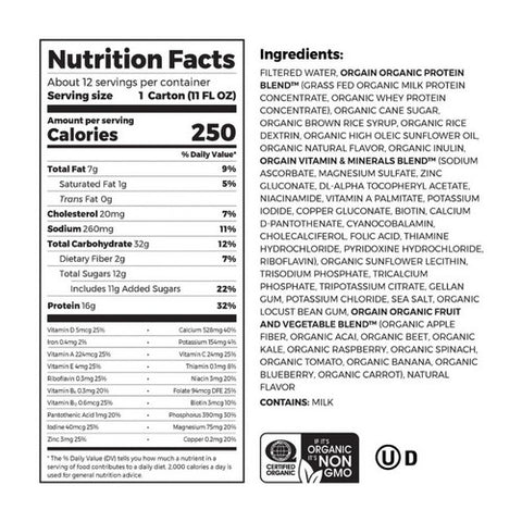 Orgain, Organic Nutritional Shake Sweet Vanilla Bean Flavor, 11 Oz (Case Of 12)