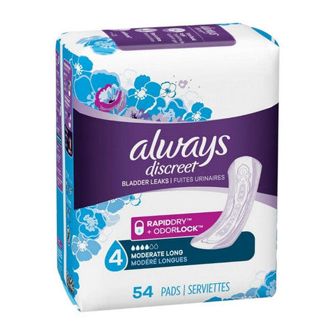 Always Discreet, Bladder Control Pad 13-1/2 Inch Length Moderate Absorbency Absorbent Gel Core, Case Of 3 Always Discreet