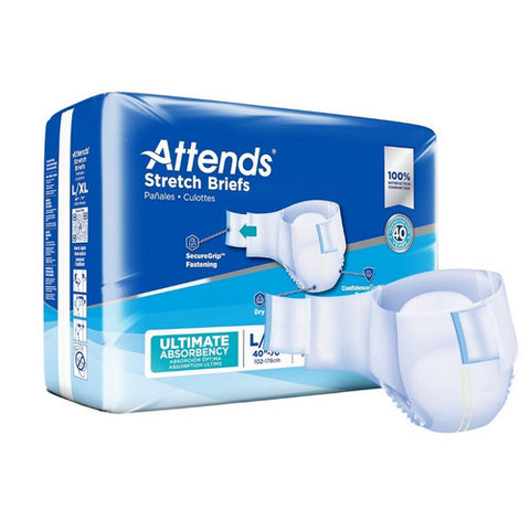 Attends, Unisex Adult Incontinence Brief Stretch Large / X-Large Disposable Heavy Absorbency, Case Of 4