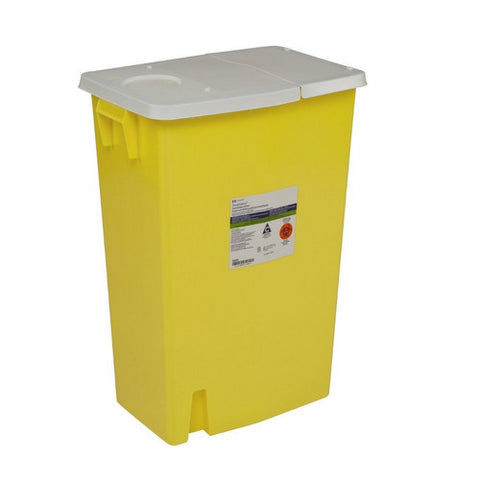 Cardinal, Chemotherapy Sharps Container SharpSafety 1-Piece 26 H X 18-1/4 W X 12-3/4 D Inch 18 Gallon Yellow H, 18 Gallons