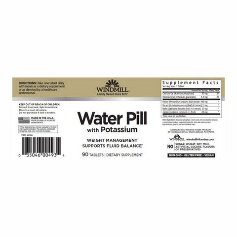 Windmill Health, WATER PILL W/POTASSIUM, 90 Tabs