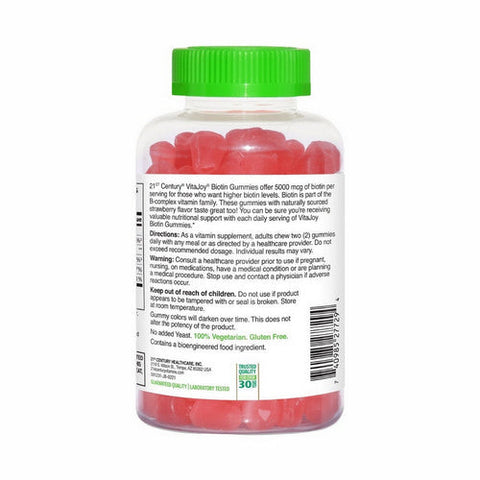 21st Century, Vitajoy Biotin Gummies Strawberry Flavour, 2500 Mcg, 120 Veg Caps 21st Century