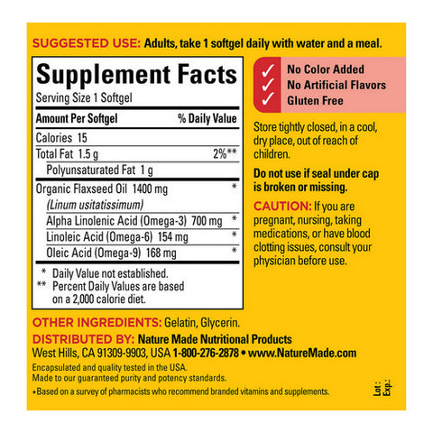 Nature Made, Flaxseed Oil, 1400 mg, 100 Softgels