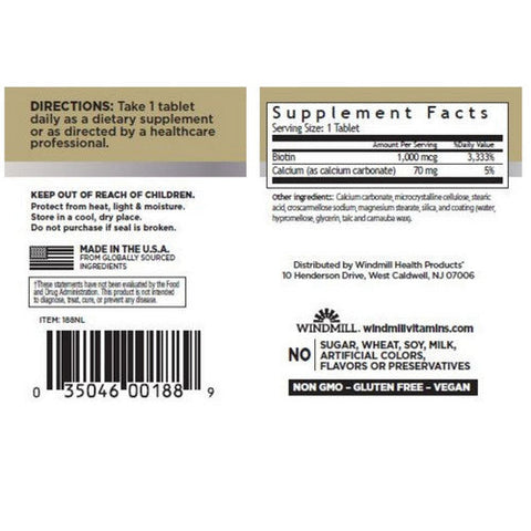 Windmill Health, Biotin, 1000 mcg, 60 Count Windmill Health