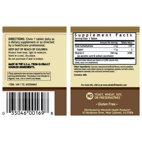 Windmill Health, Viatmn C Chewable, 250 mg, Tangerine Flavored 60 Tabs